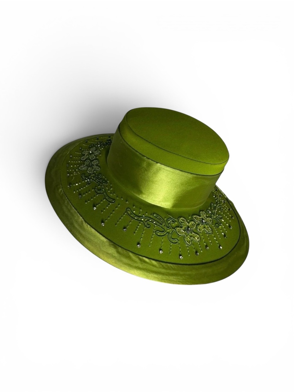 Ben Marc International Hat Green Wide Brim Embellished Church Kentucky Derby